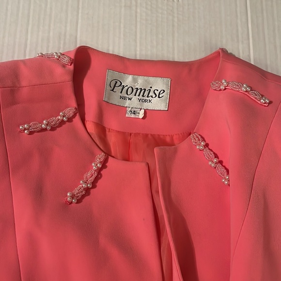 ♻️ Promise New York Pink White Beaded Blazer size 14 - Picture 5 of 10